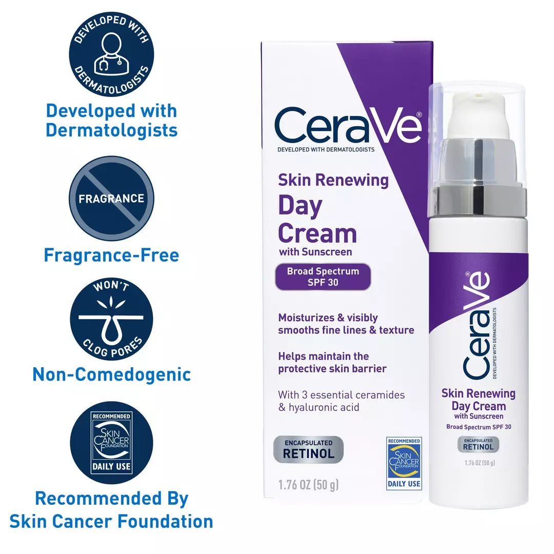 CeraVe Crema de día renovadora de la piel con SPF 30 y retinol