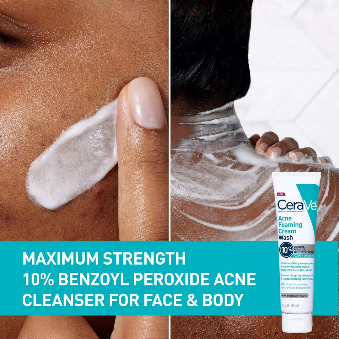 CeraVe Acne Foaming Cream Wash BPO 10% for Face & Body 150ml