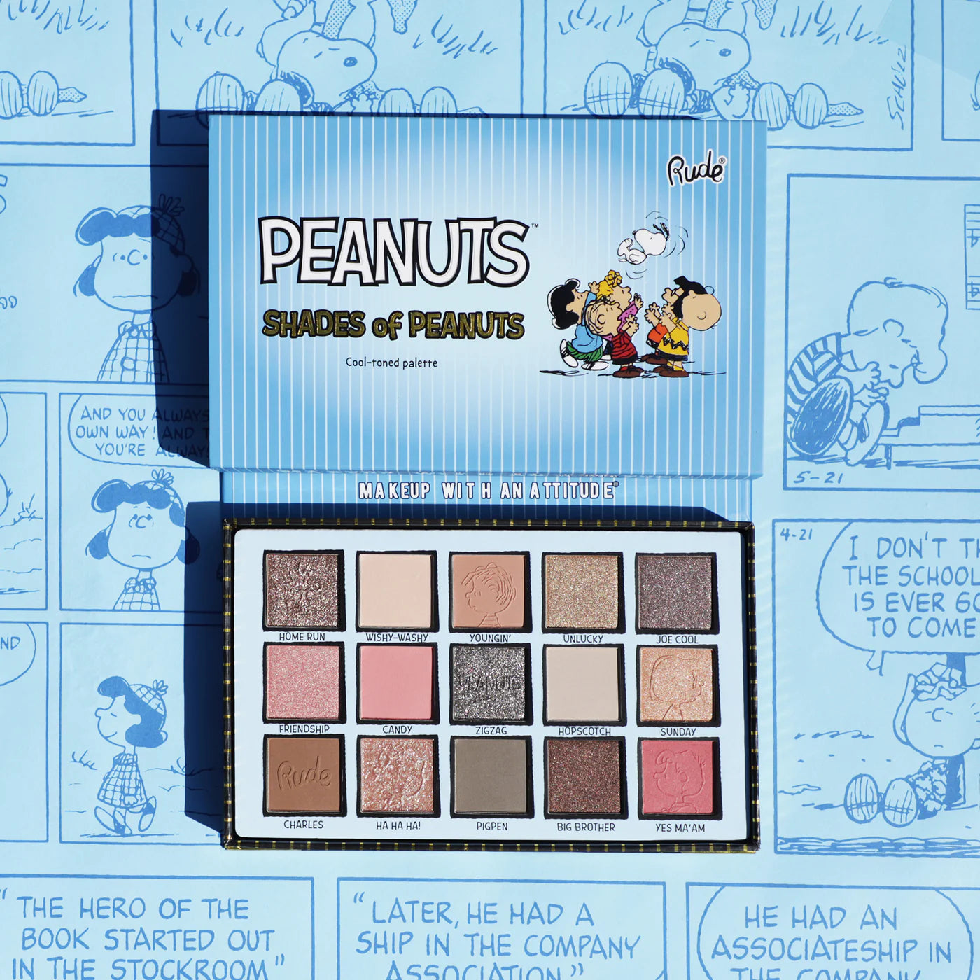 Paleta de Sombras PEANUTS de tonos fríos Rude Cosmetics