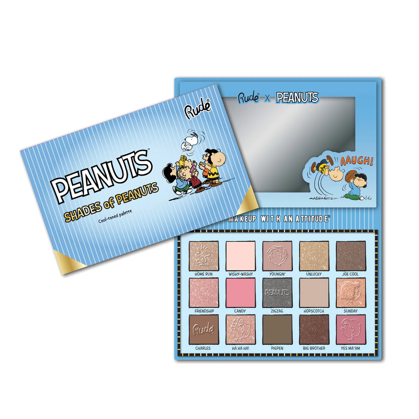 Paleta de Sombras PEANUTS de tonos fríos Rude Cosmetics