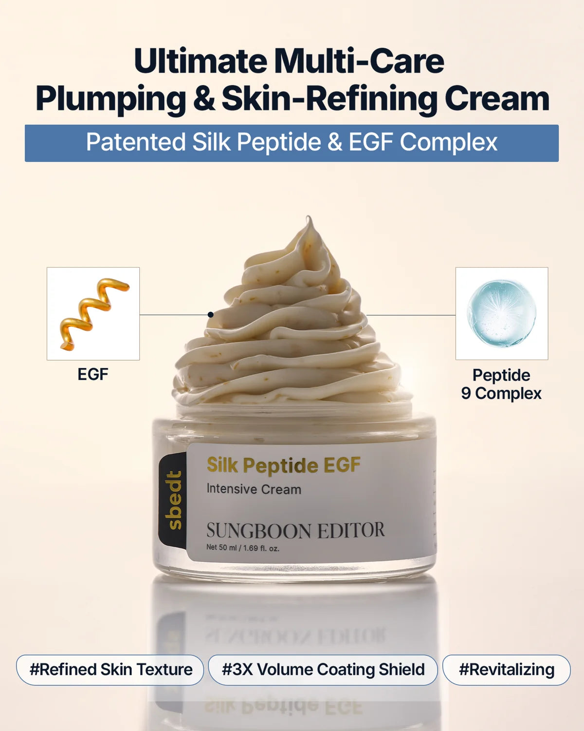 SUNGBOON EDITOR Silk Peptide EGF Intensive Cream – Crema Reafirmante con Péptidos y EGF 50 ml