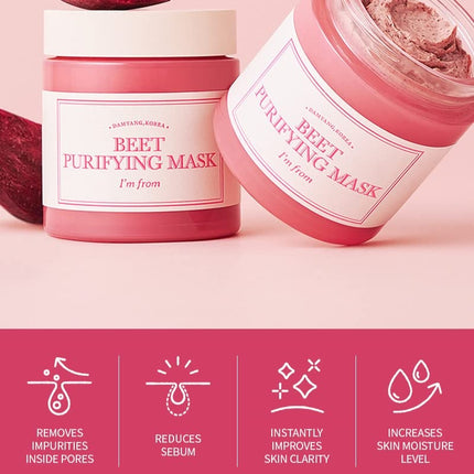I'm From Beet Purifying, máscara de arcilla hidratante profunda, 1.5% de enzima de remolacha roja, limpia los poros y controla el sebo
