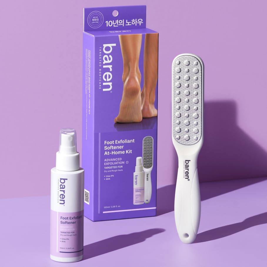 Baren Foot Callus Remover Kit – Kit Removedor de Callos para Pies (Spray Exfoliante + Lima de Acero Inoxidable)