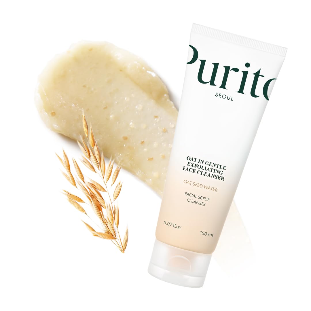 Purito Limpiador facial exfoliante de avena 150ml, lavado facial diario hidratante con arcilla exfoliante suave que minimiza los poros
