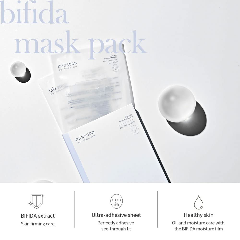 mixsoon Bifida - Paquete de mascarillas hidratantes faciales de vidrio coreano, 5u