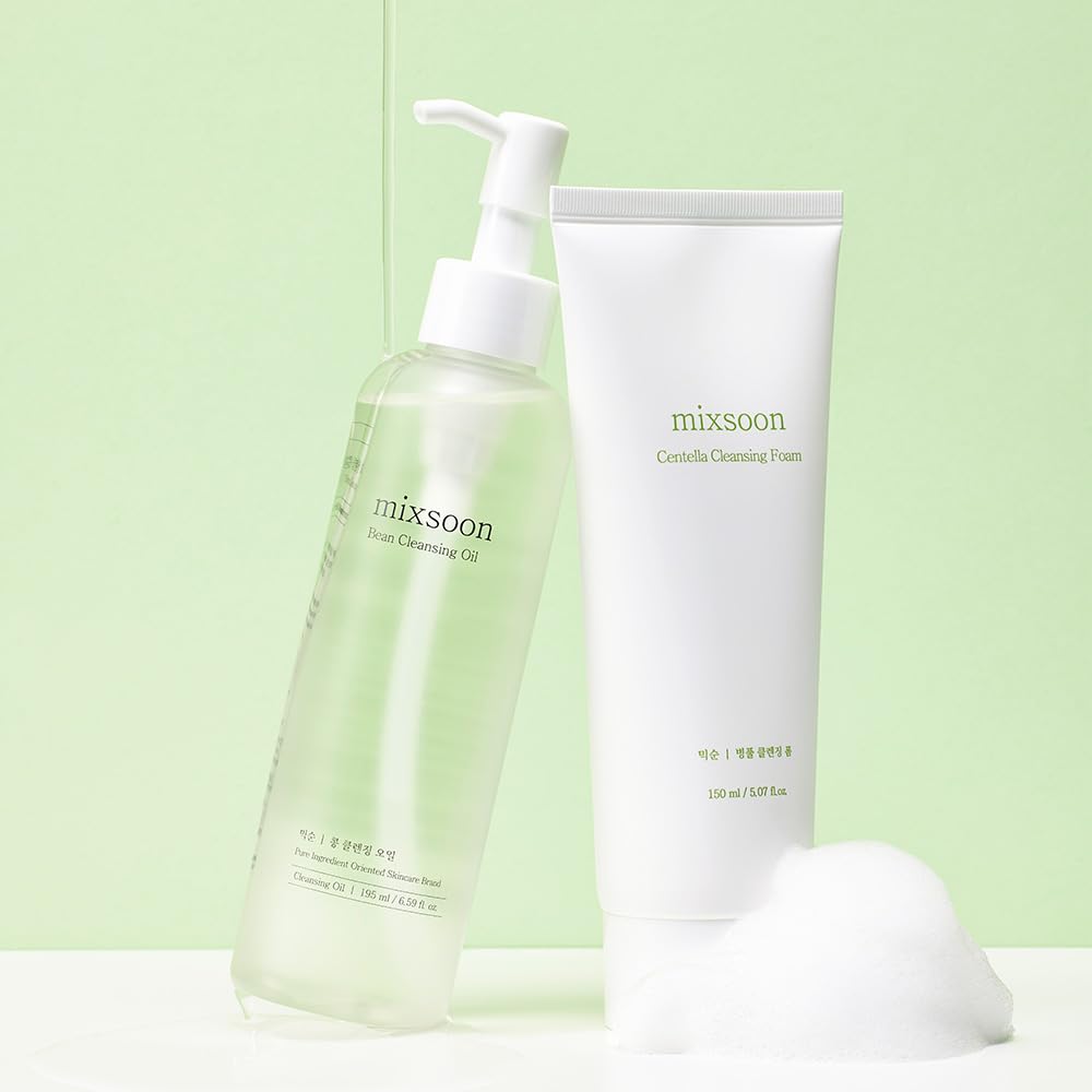 mixsoon Double Cleansing Set 2-Step Routine, Cica Foam & Bean Cleansing Oil Face Wash Set Gentle Deep Clean and Hydrating Care 150ml + 195ml