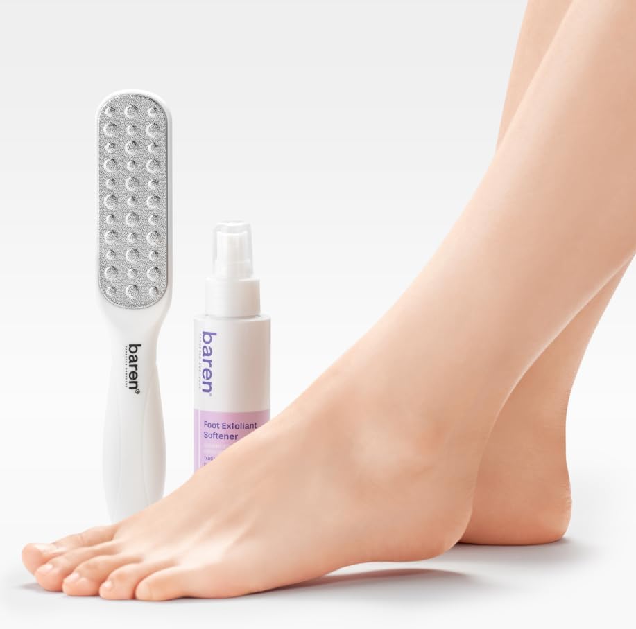 Baren Foot Callus Remover Kit – Kit Removedor de Callos para Pies (Spray Exfoliante + Lima de Acero Inoxidable)