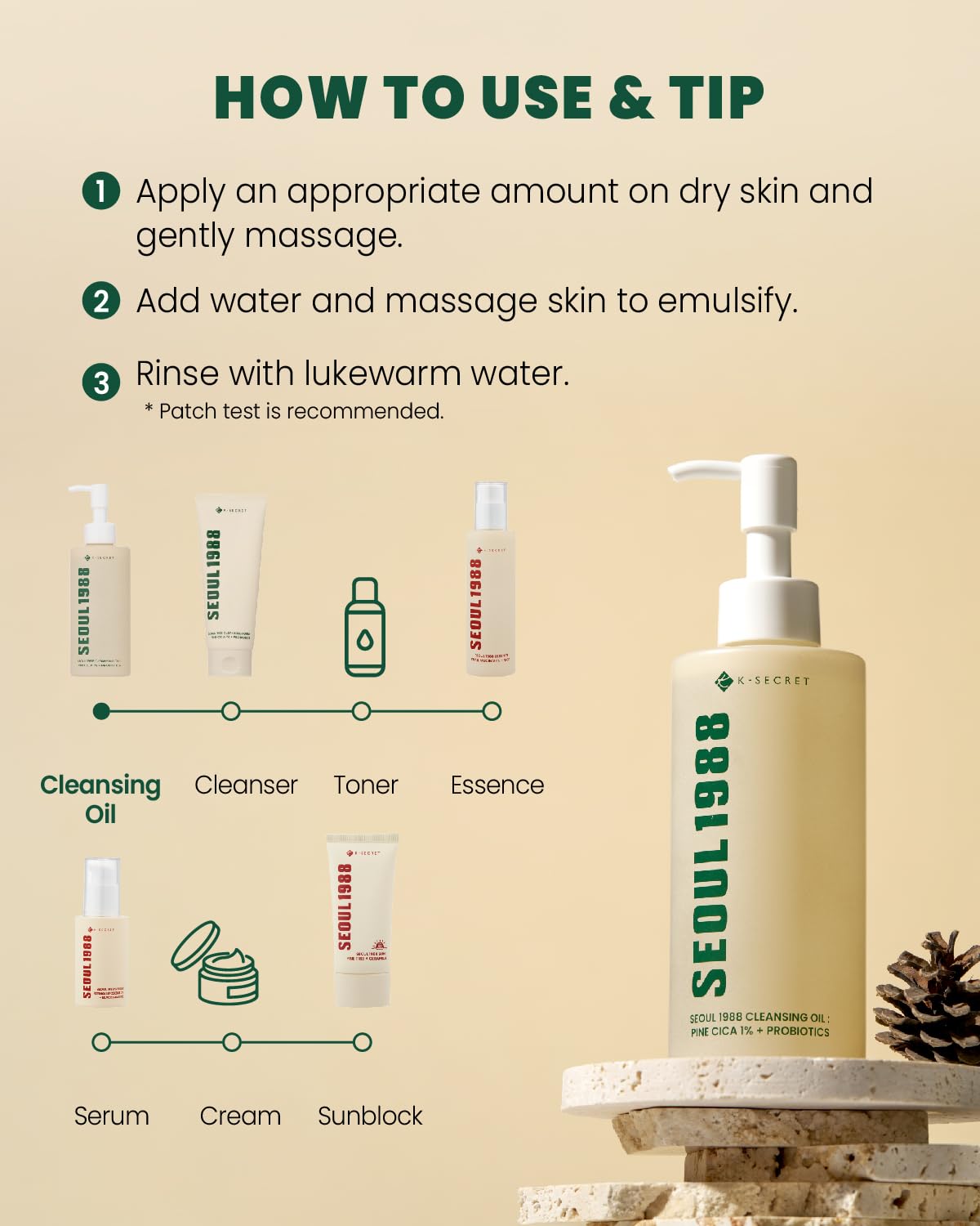 K-Secret Seoul 1988 Aceite Limpiador – Pine Cica 1% + Probióticos 150 ml