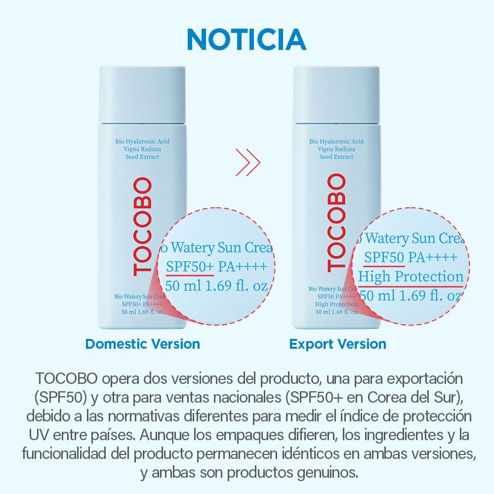 TOCOBO Bio Watery Protector Solar con Textura Acuosa FPS50 PA++++50ml