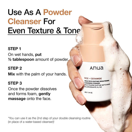 Anua Rice Enzyme Brightening Cleansing Powder Limpiador facial en polvo 40g