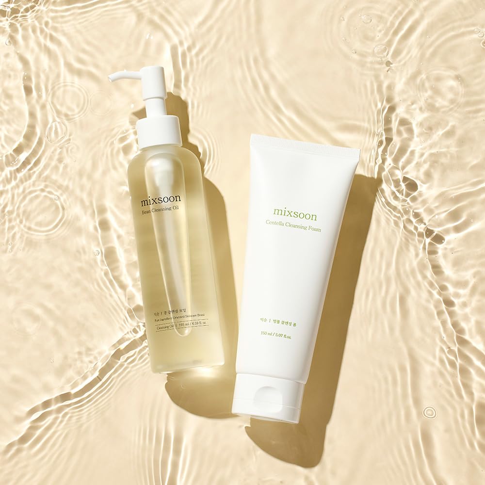 mixsoon Double Cleansing Set 2-Step Routine, Cica Foam & Bean Cleansing Oil Face Wash Set Gentle Deep Clean and Hydrating Care 150ml + 195ml