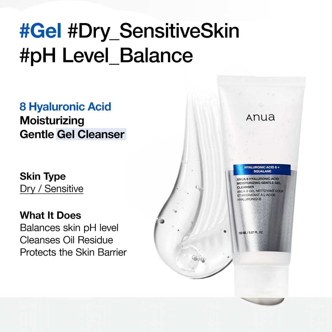Anua 8 Hyaluronic Acid Moisturizing + Squalane Gentle Gel Cleanser – 150 ml