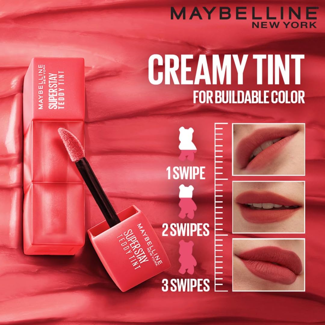 Maybelline Tinte labial mate de larga duración Super Stay Teddy Tint