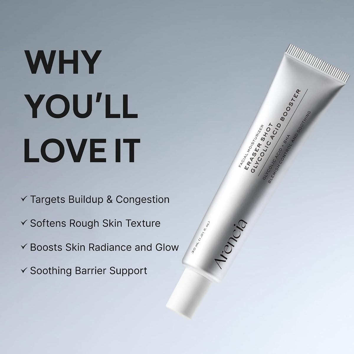 Arencia Eraser Shot Serum Glycolic Acid Booster – Sérum Exfoliante AHA, BHA y PHA 30 ml
