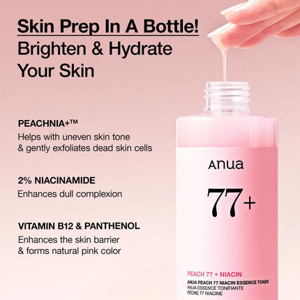 Anua Peach 77 - Tónico de niacina esencia, 8.5 fl oz, tóner iluminador 250ml