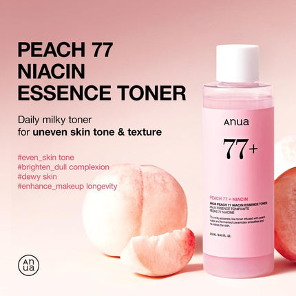 Anua Peach 77 - Tónico de niacina esencia, 8.5 fl oz, tóner iluminador 250ml