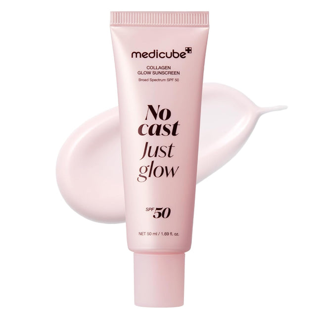 medicube No Cast Just Glow 50ml- Protector solar con colágeno amplio espectro SPF 50 Fórmula ligera, no pegajosa, hidratante