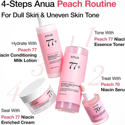 Anua Peach 77 - Tónico de niacina esencia, 8.5 fl oz, tóner iluminador 250ml