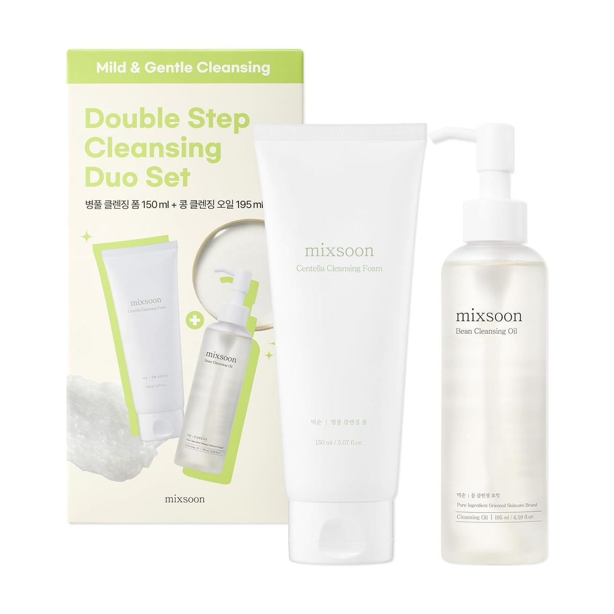 mixsoon Double Cleansing Set 2-Step Routine, Cica Foam & Bean Cleansing Oil Face Wash Set Gentle Deep Clean and Hydrating Care 150ml + 195ml
