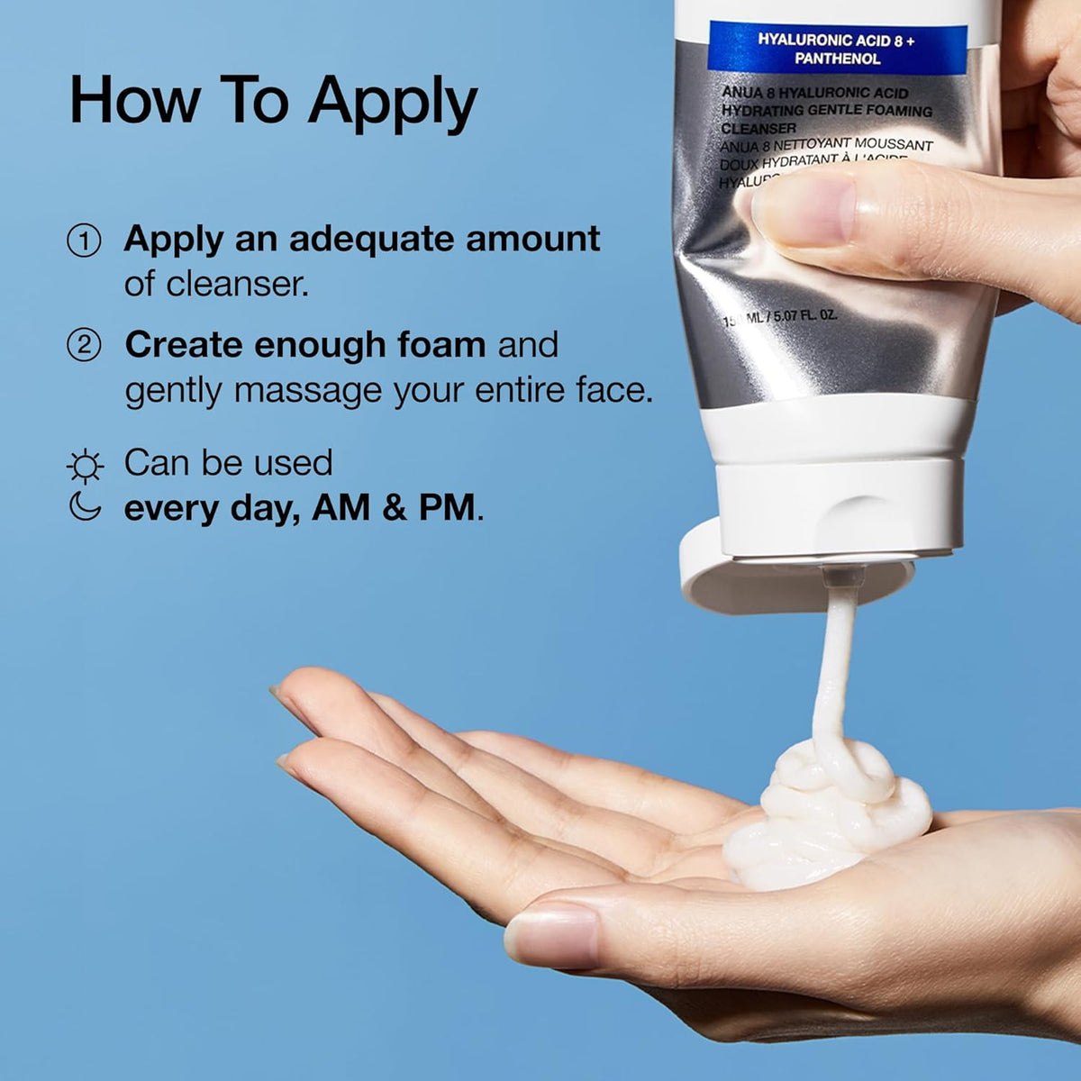 Anua - 8 Hyaluronic + Panthenol  Acid Hydrating Gentle Foaming Cleanser 150ml