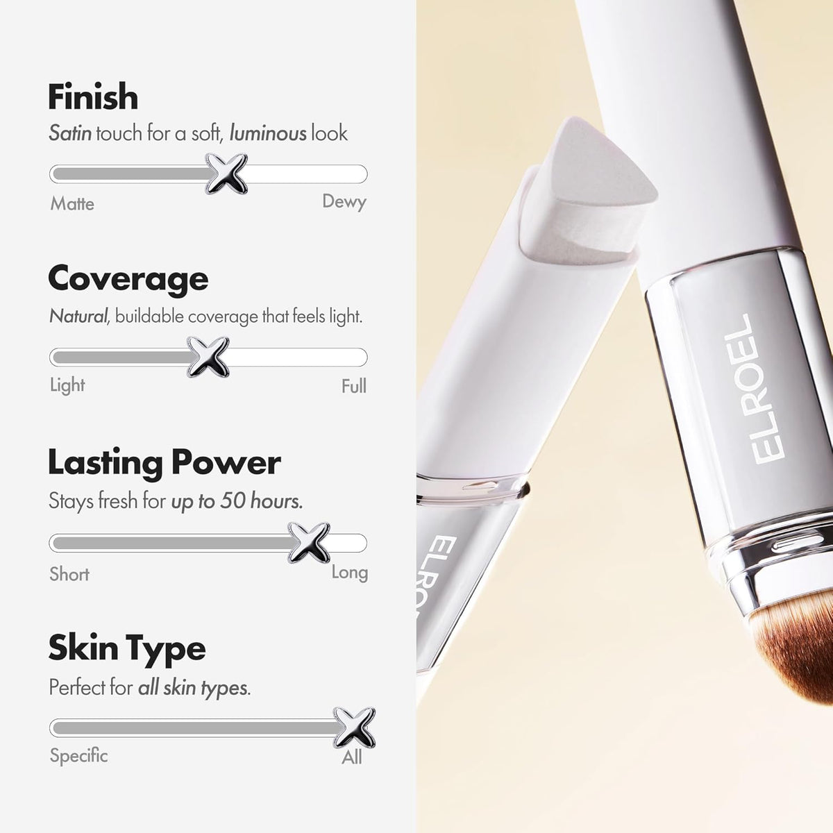 ELROEL BLANC Cover Cream Stick V - Base de maquillaje coreana que cambia de color con brocha desmontable, cobertura de media a completa