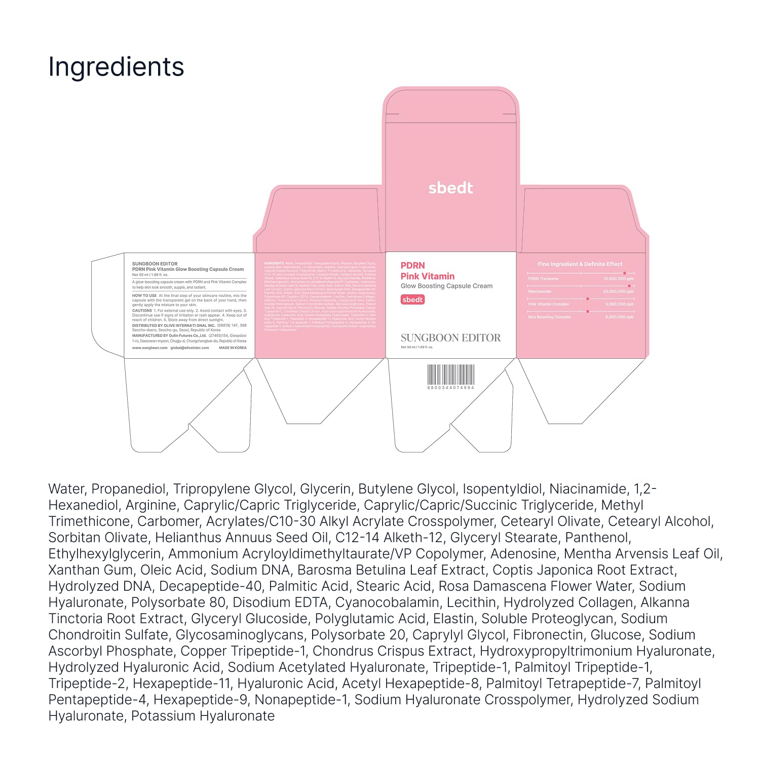 Sungboon Editor PDRN Pink Vitamin Glow Boosting Capsule Cream – 50 ml