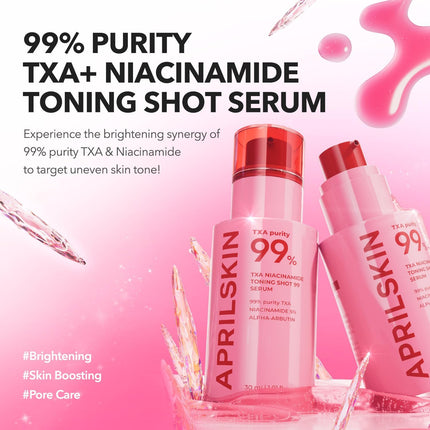 APRILSKIN TXA Niacinamide Toning Shot 99 Spicule - Serum para iluminar y cuidar los poros, 99% ácido tranexámico de alta pureza 3%+ niacinamida 5% 30ml