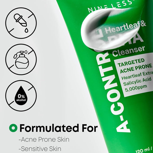 Nineless A-Control Heartleaf & BHA - Limpiador facial exfoliante coreano con ácido salicílico