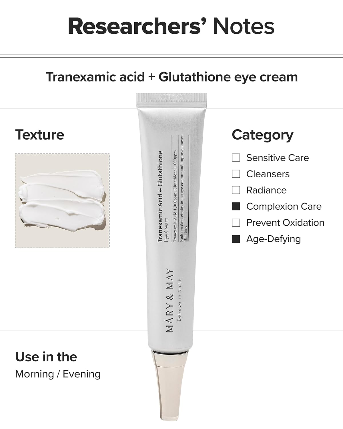 Mary&May Crema de ojos con ácido tranexámico + glutatión 30g