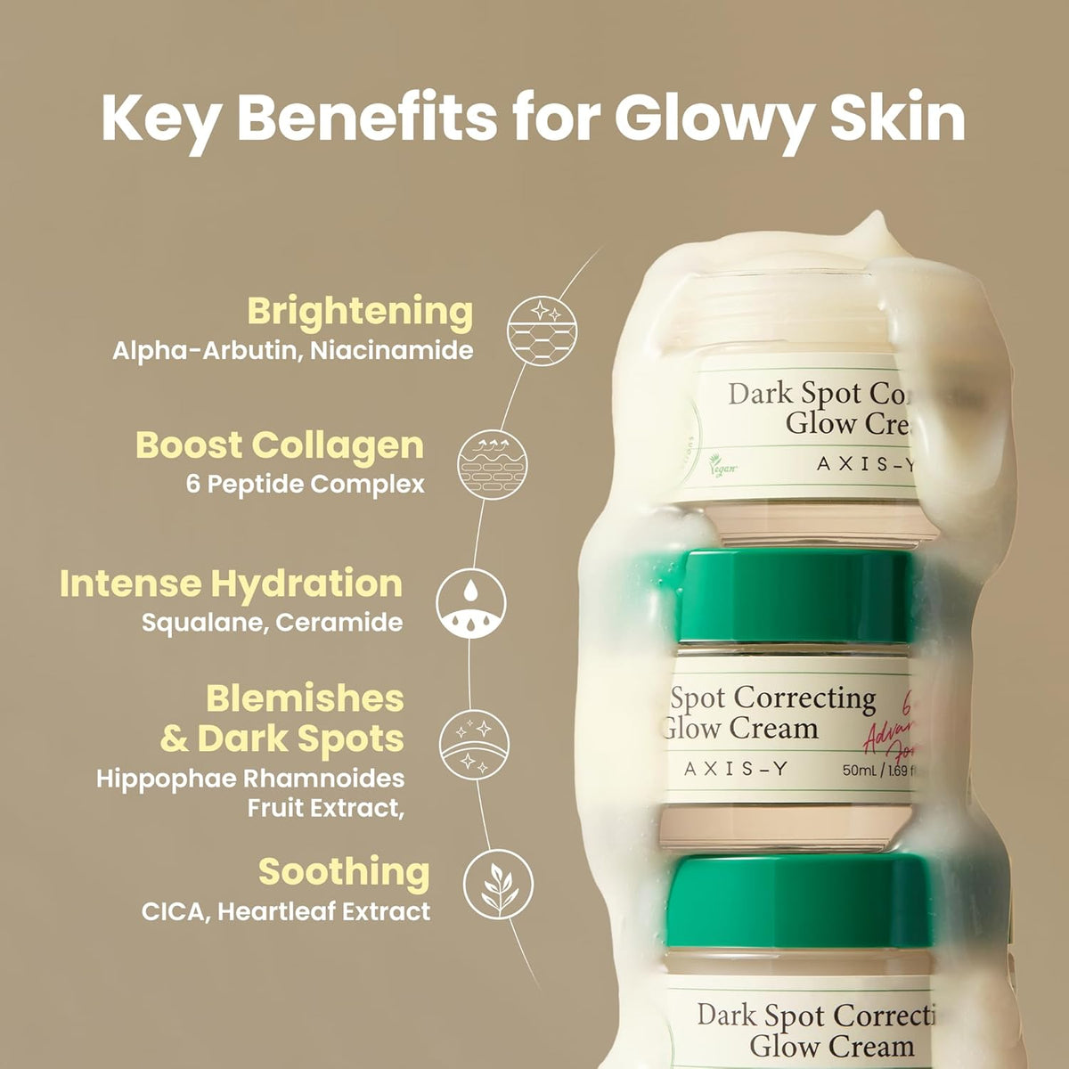AXIS-Y Dark Spot Correcting Glow Cream 50ml con 2% de alfa-arbutina, 5% niacinamida