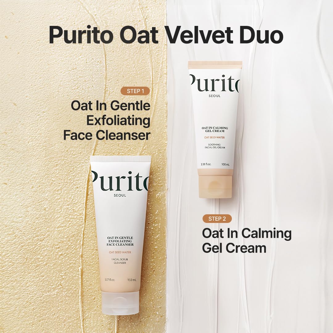 Purito Limpiador facial exfoliante de avena 150ml, lavado facial diario hidratante con arcilla exfoliante suave que minimiza los poros