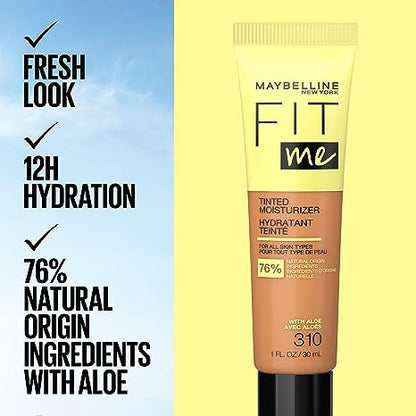 Maybelline Fit Me Crema hidratante tintada, cobertura natural, maquillaje facial