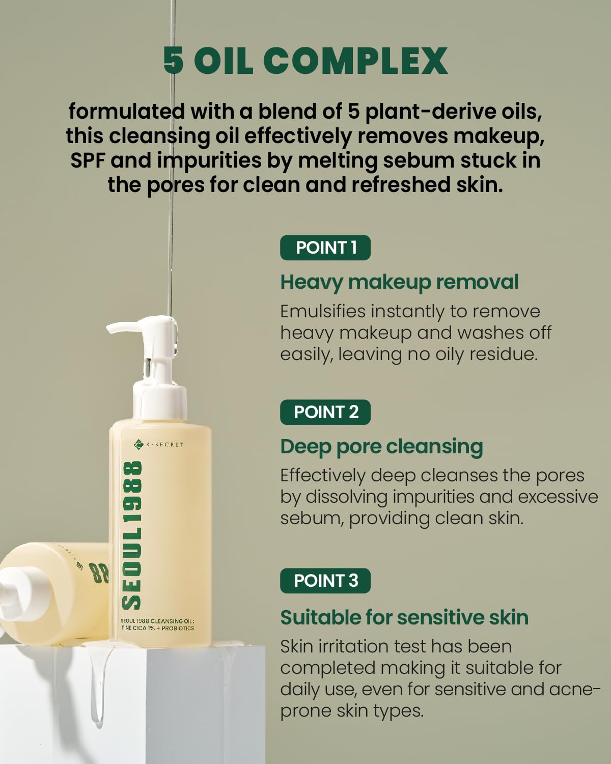 K-Secret Seoul 1988 Aceite Limpiador – Pine Cica 1% + Probióticos 150 ml