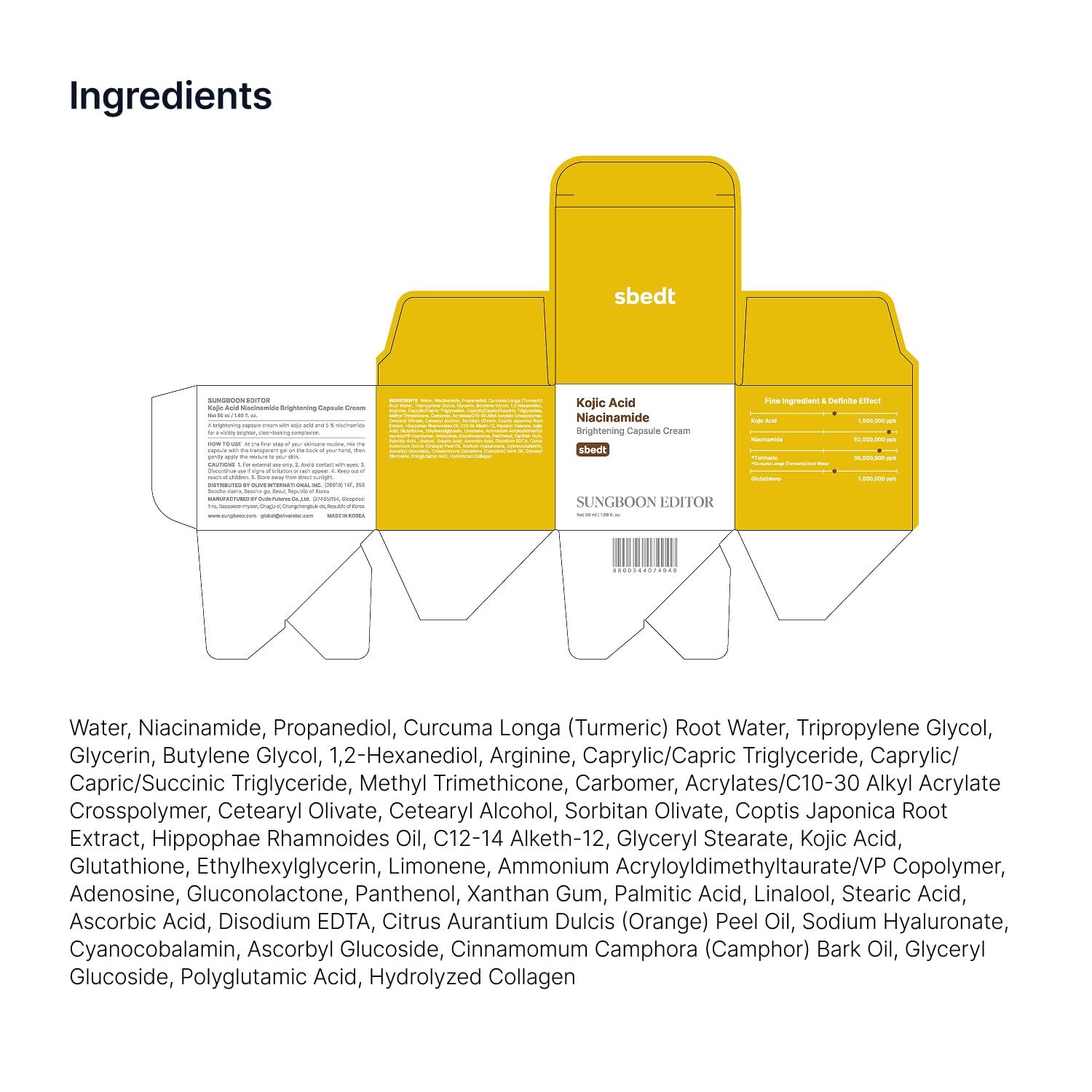 Sungboon Editor Kojic Acid Niacinamide Brightening Capsule Cream – 50 ml