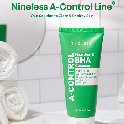 Nineless A-Control Heartleaf & BHA - Limpiador facial exfoliante coreano con ácido salicílico