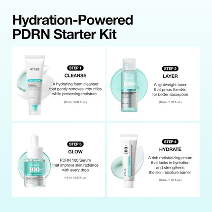Anua Salmon DNA PDRN Glow Essential Starter Kit, Hyaluronic Acid Skincare Set, Glass Skin Routine