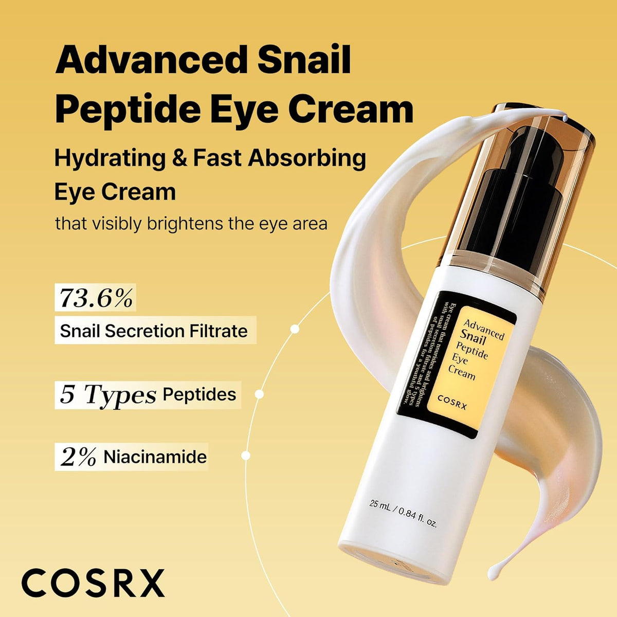 COSRX Snail Mucin Peptide Under Eye Cream 25ml 73.7% de mucina de caracol y niacinamida, crema de ojos antienvejecimiento