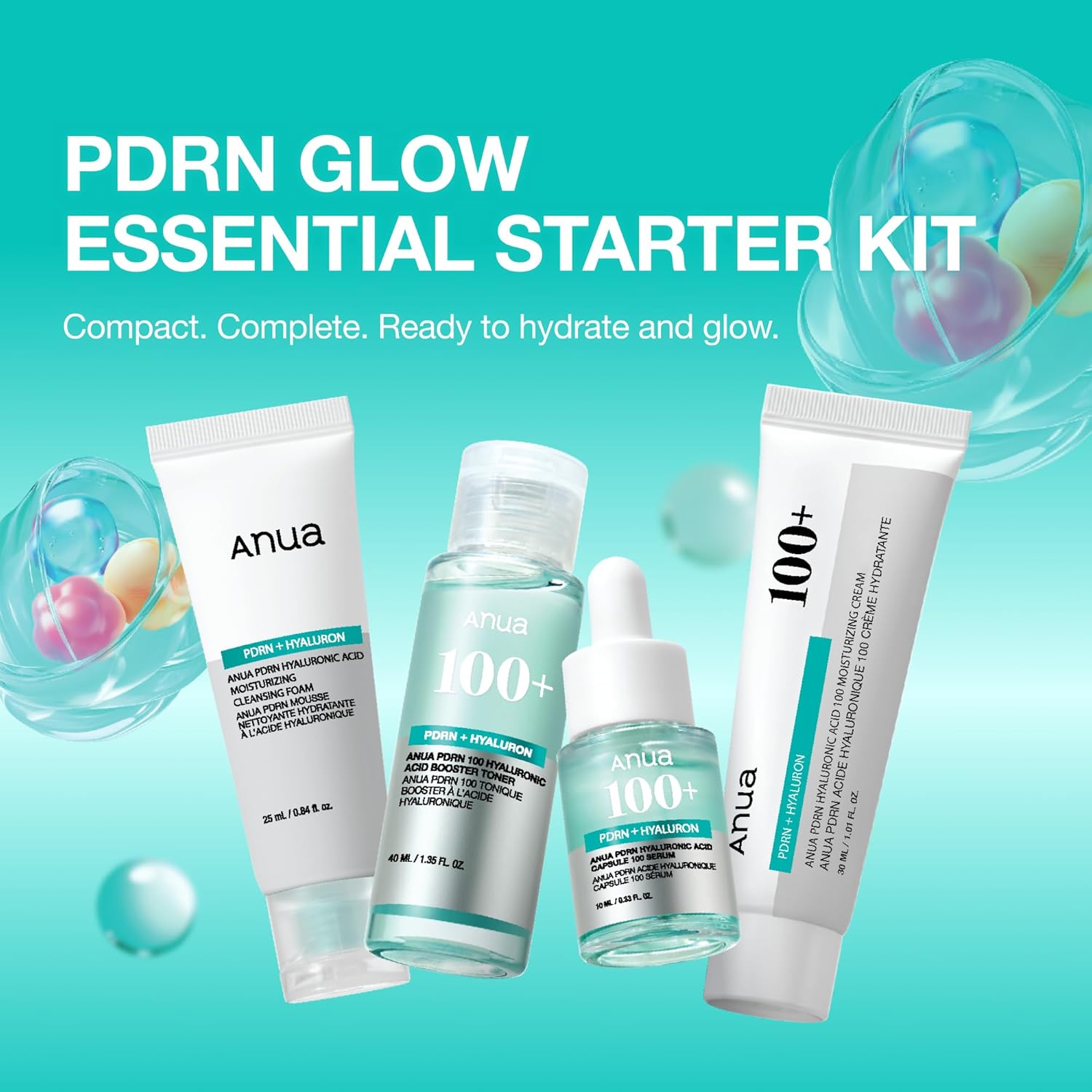 Anua Salmon DNA PDRN Glow Essential Starter Kit, Hyaluronic Acid Skincare Set, Glass Skin Routine
