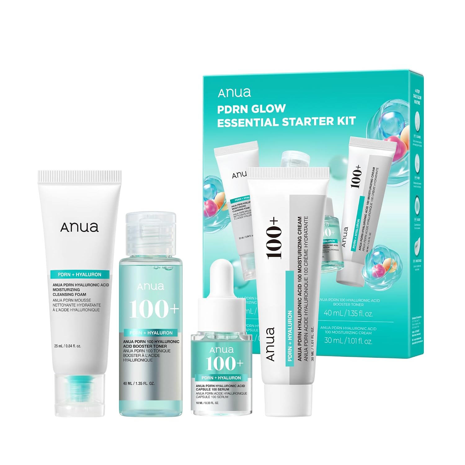 Anua Salmon DNA PDRN Glow Essential Starter Kit, Hyaluronic Acid Skincare Set, Glass Skin Routine