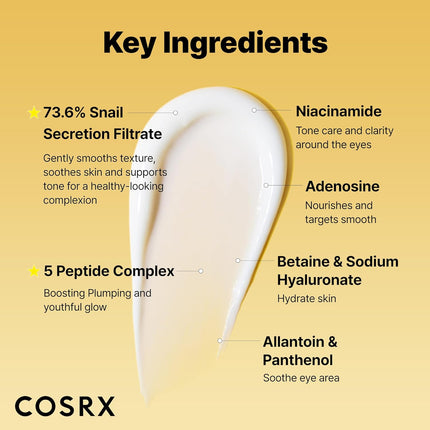 COSRX Snail Mucin Peptide Under Eye Cream 25ml 73.7% de mucina de caracol y niacinamida, crema de ojos antienvejecimiento