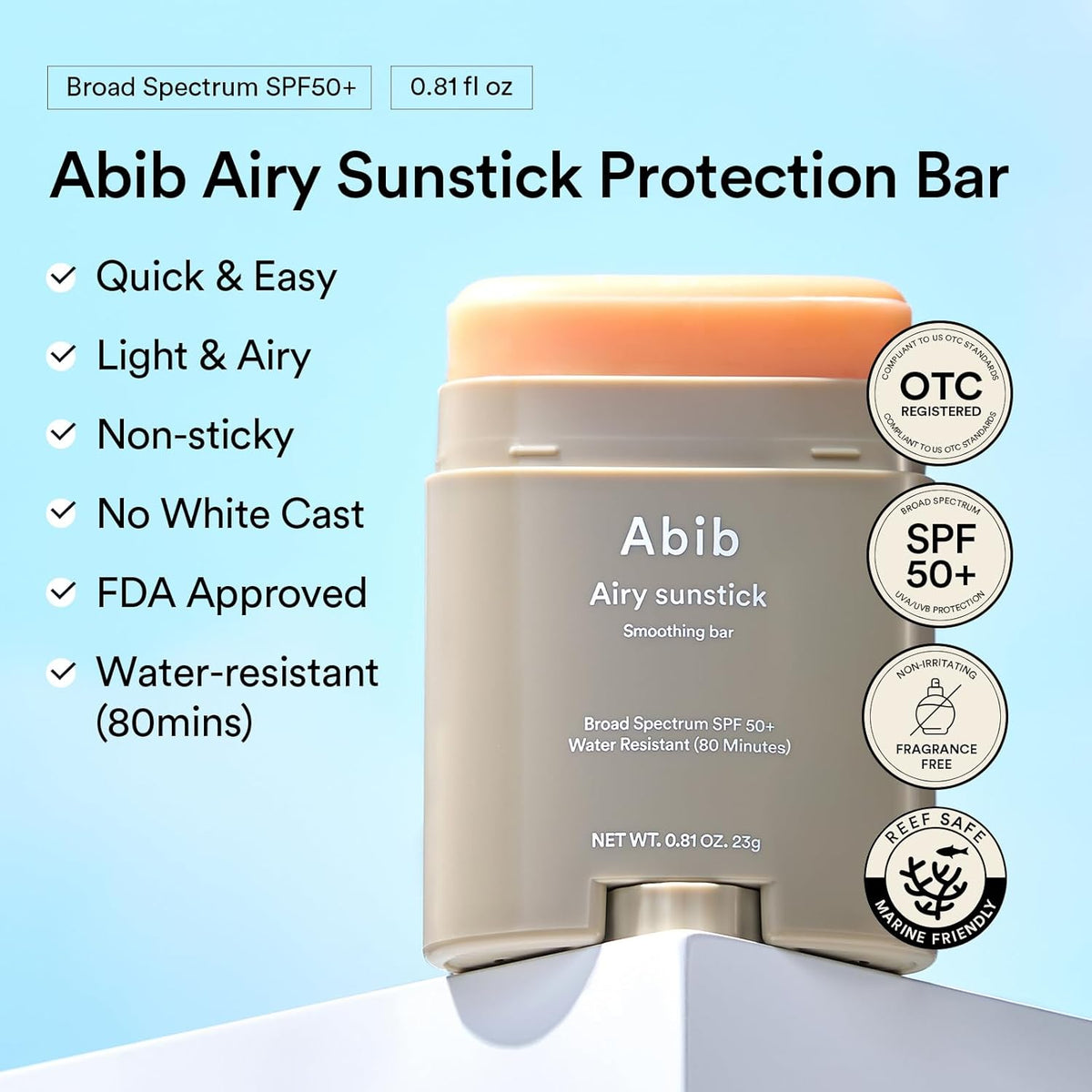 Abib Barra de protección Airy Sunstick de amplio espectro SPF50+