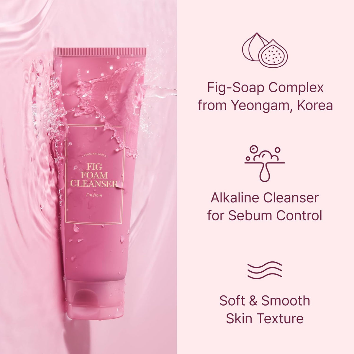 I'm from Limpiador de espuma de higo, lavado facial coreano diario suave para piel grasa, sensible, control de sebo