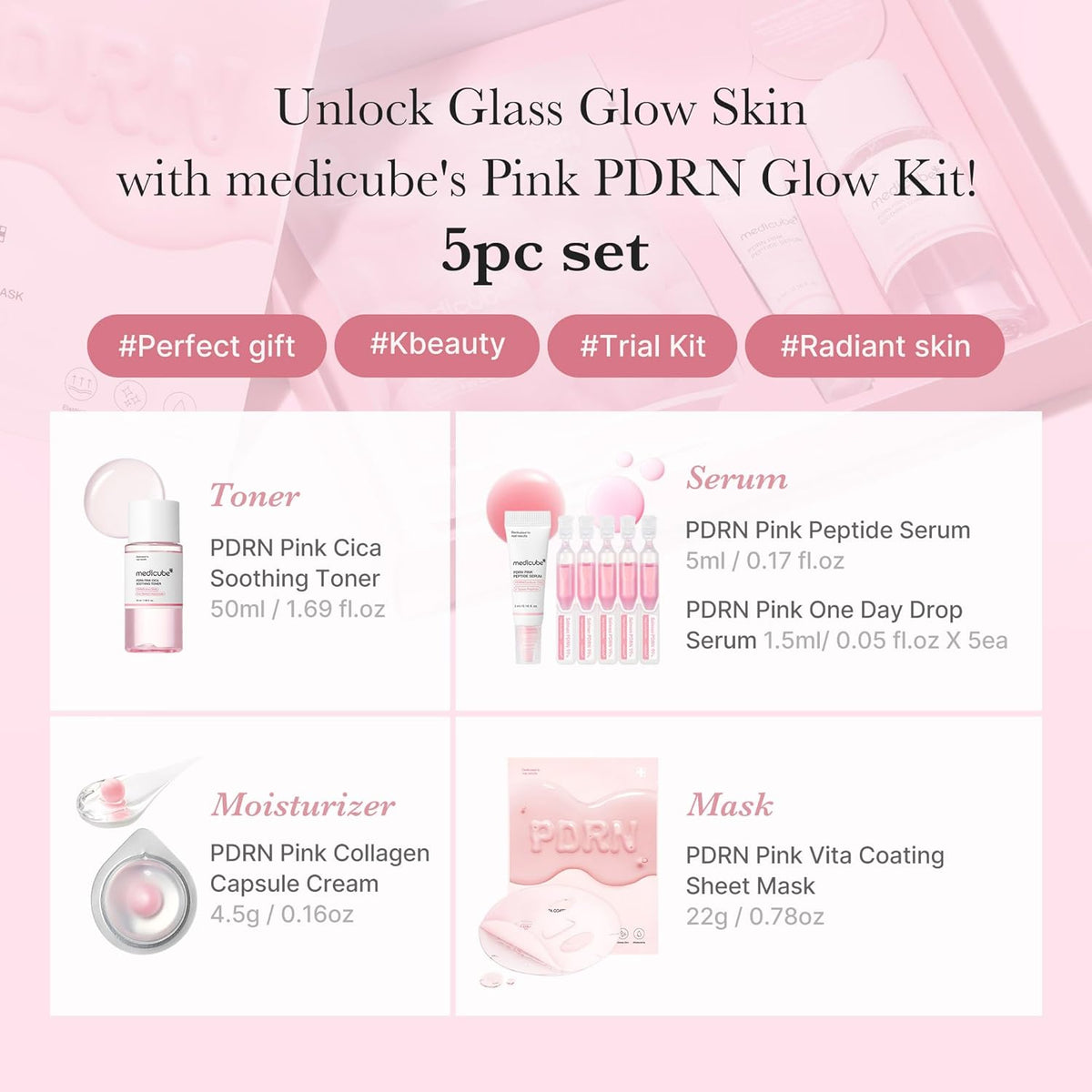 medicube PDRN Mini juego de cuidado de la piel Glass Glow