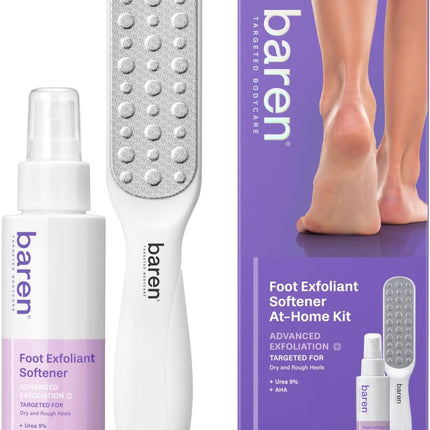 Baren Foot Callus Remover Kit – Kit Removedor de Callos para Pies (Spray Exfoliante + Lima de Acero Inoxidable)
