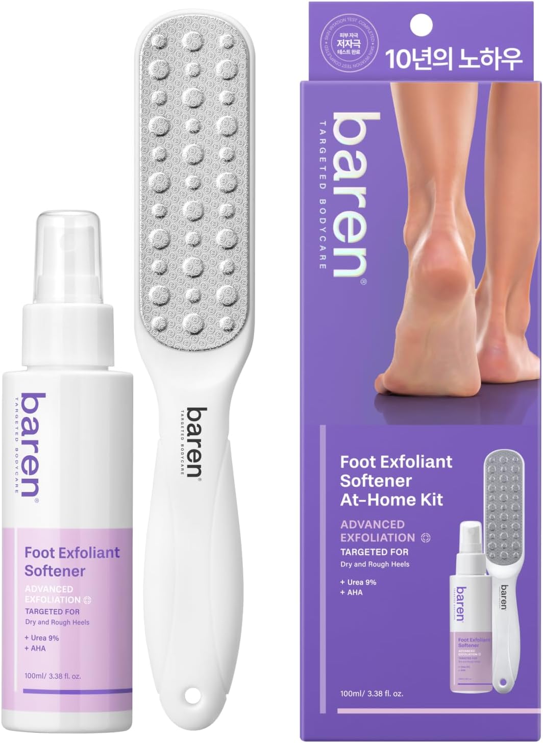 Baren Foot Callus Remover Kit – Kit Removedor de Callos para Pies (Spray Exfoliante + Lima de Acero Inoxidable)