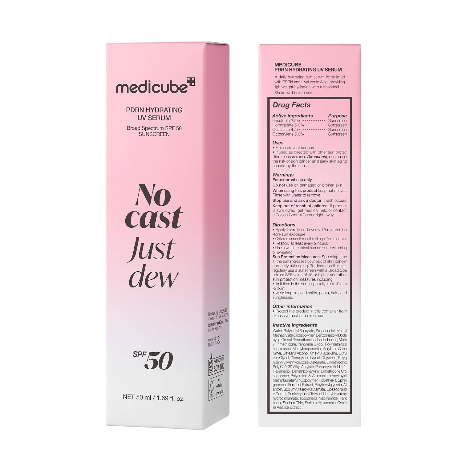 medicube No Cast Just Glow 50ml- ProtectoMedicube No Cast Just Dew PDRN Hydrating UV Sun Serum SPF 50 – Protector Solar Hidratante 50 ml