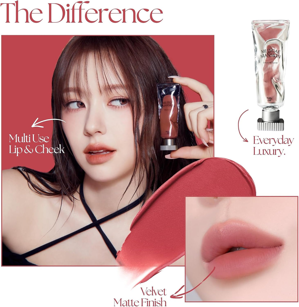 MUZIGAE MANSION Objet - Tinte labial líquido, tinte mate terciopelo, lápiz labial impermeable de larga duración