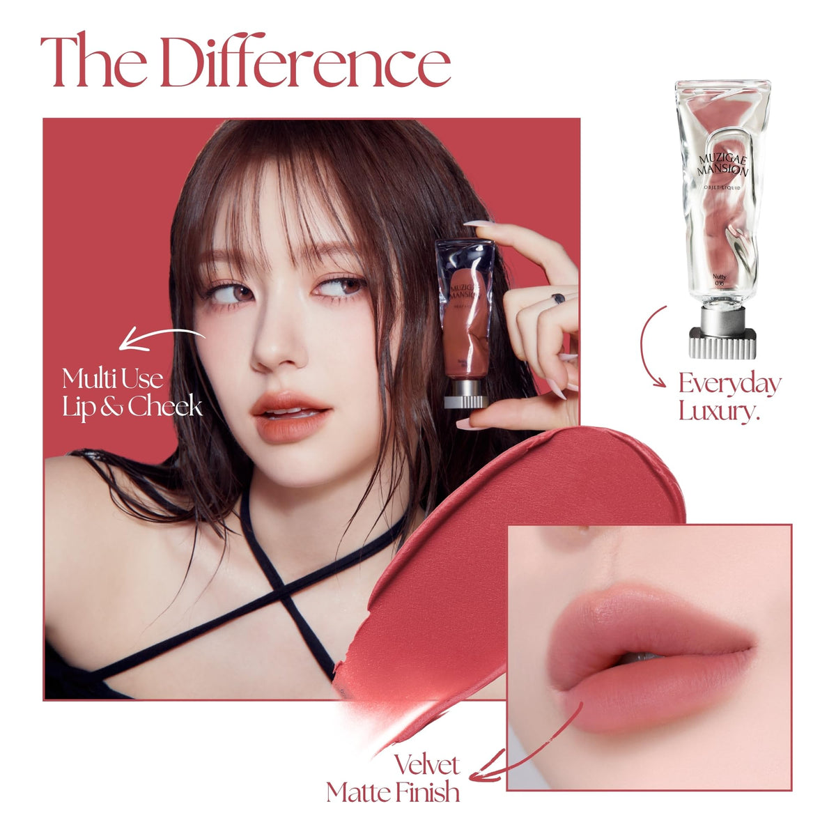MUZIGAE MANSION Objet - Tinte labial líquido, tinte mate terciopelo, lápiz labial impermeable de larga duración