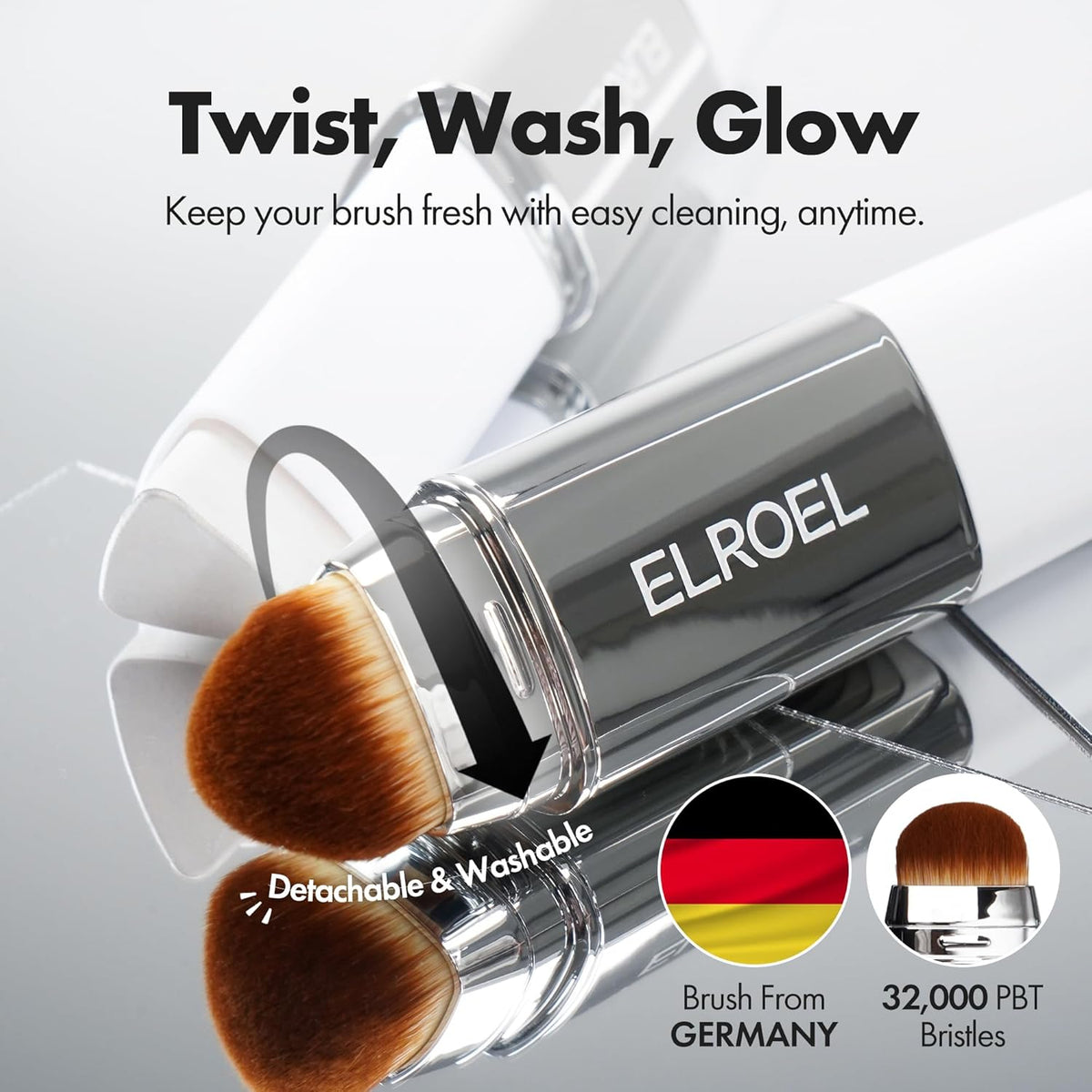ELROEL BLANC Cover Cream Stick V - Base de maquillaje coreana que cambia de color con brocha desmontable, cobertura de media a completa