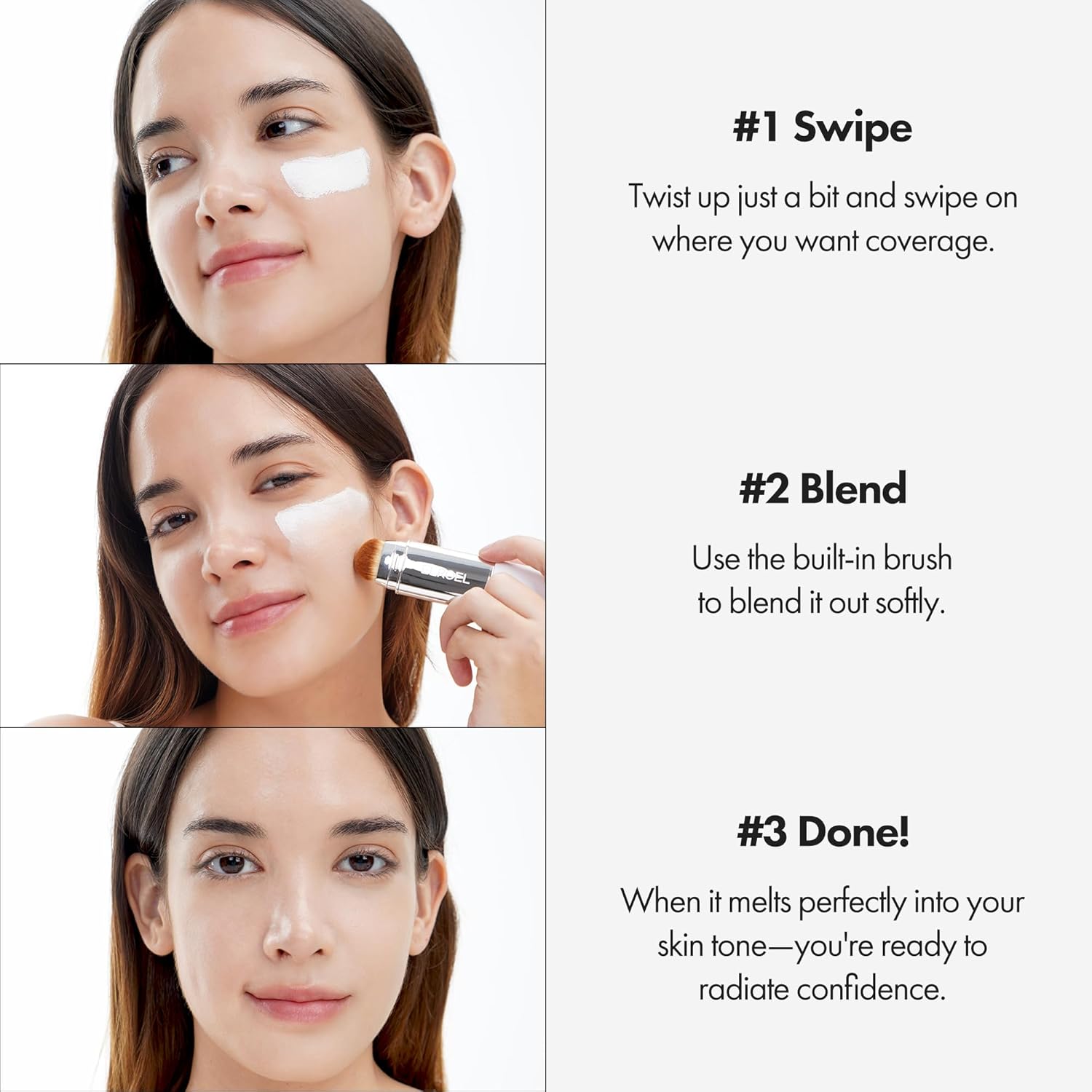ELROEL BLANC Cover Cream Stick V - Base de maquillaje coreana que cambia de color con brocha desmontable, cobertura de media a completa